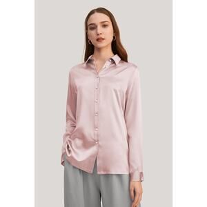 Lilysilk Shirt Womens Medium 8-10 Pink Classic Pearl Button Silk NWT